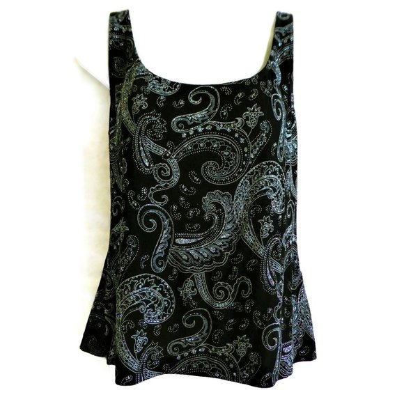 Alex Evenings Tops - Alex Evenings Black Tank Embellished Glitter Paisley USA XL